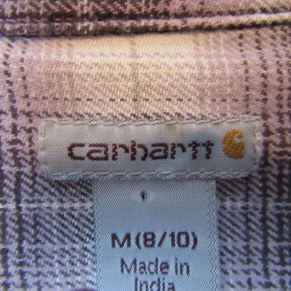 Carhartt Purple Plaid Button Up Shirt Women's Medium Flannel Long Sleeve - Picture 4 of 6